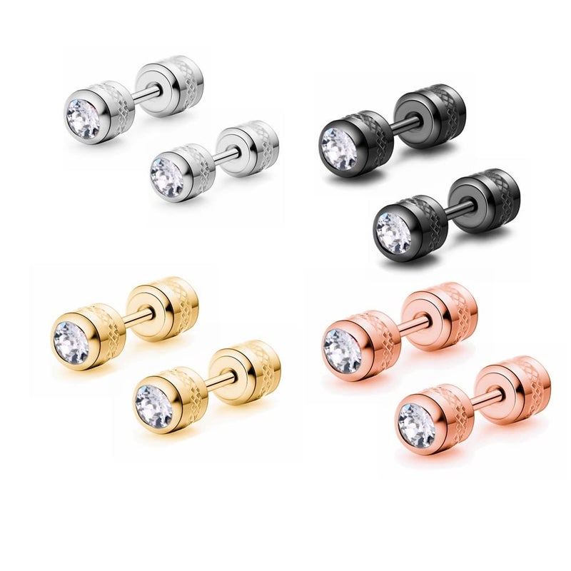 CVAYU Hypoallergenic double sided diamond Stud Earrings For Womens Men Secure Safety Screw back Cartilage CZ Stud Earrings (4mm 4 color (4 Pairs)) - Image 1